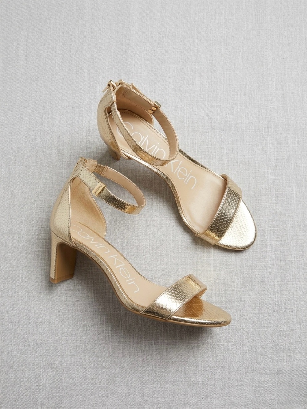 Calvin Klein Metallic Gold Ankle-Strap Heels
